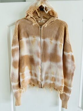 Elan Cream and Beige Knit Zip Hoodie